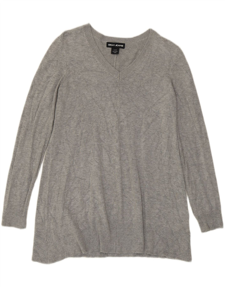 Dkny Womens V-Neck Jumper Sweater UK 10 Small Grey Viscose