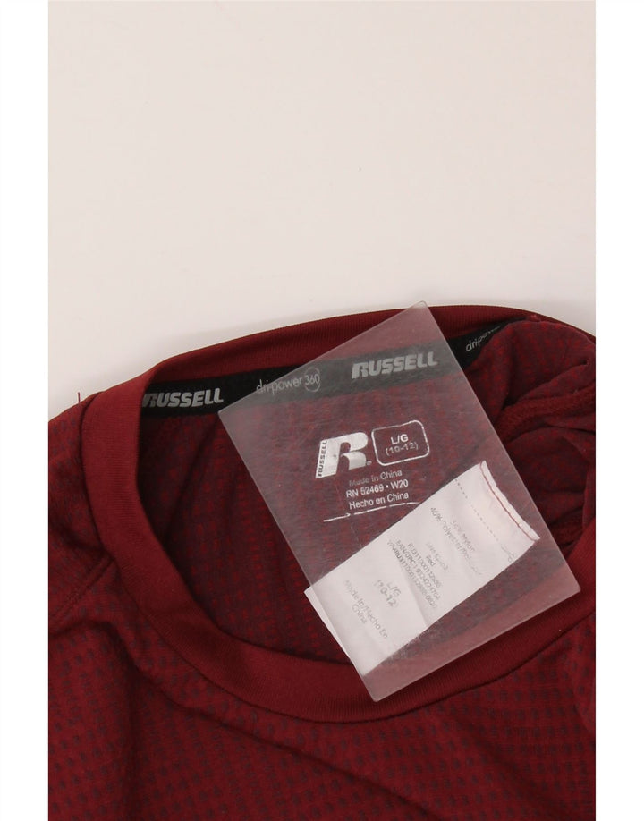 RUSSELL ATHLETIC Boys Dri-Power Top Long Sleeve 10-11 Years Large Maroon