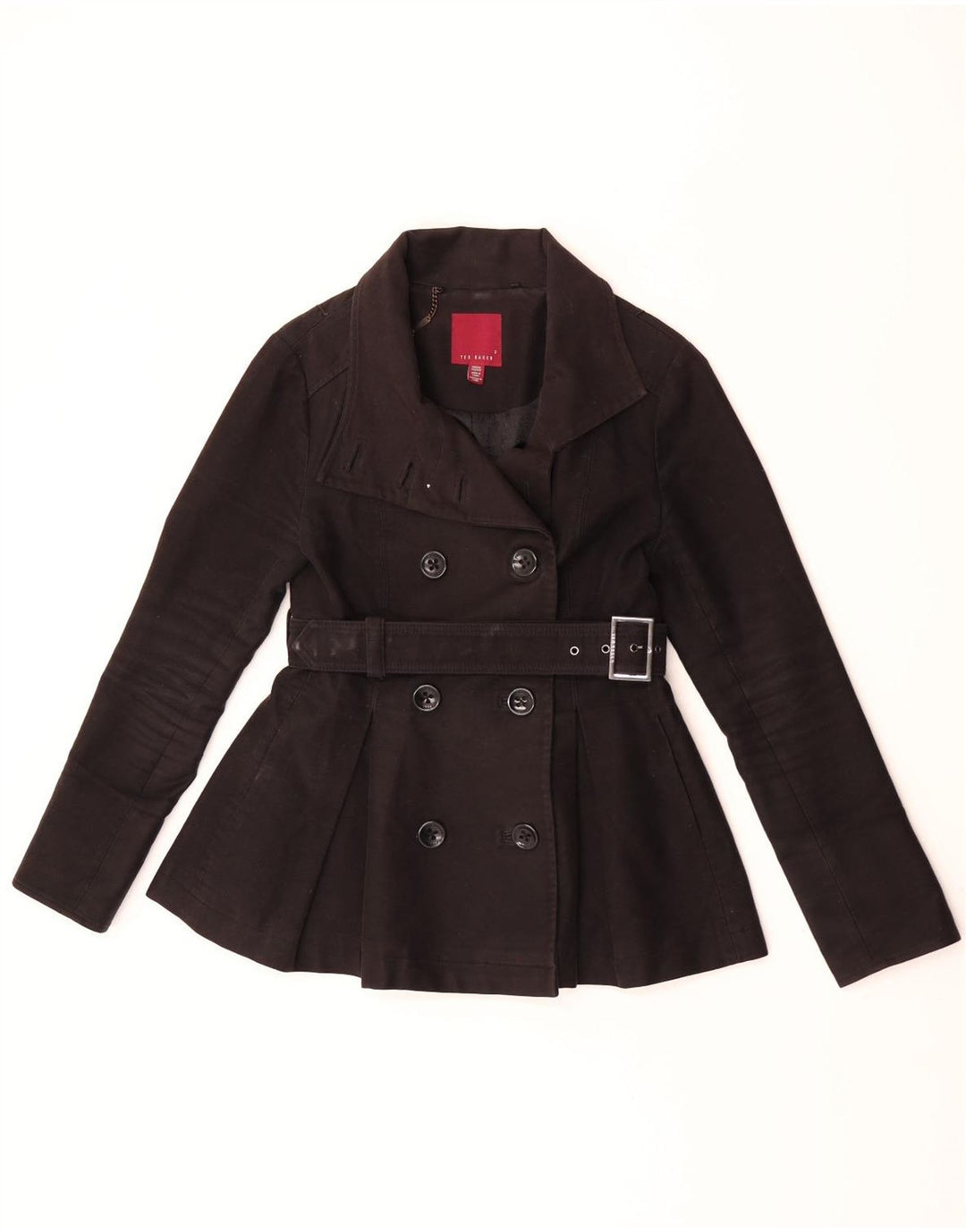 Ted Baker Womens Pea Coat Størrelse 2 Small Black Bomuld