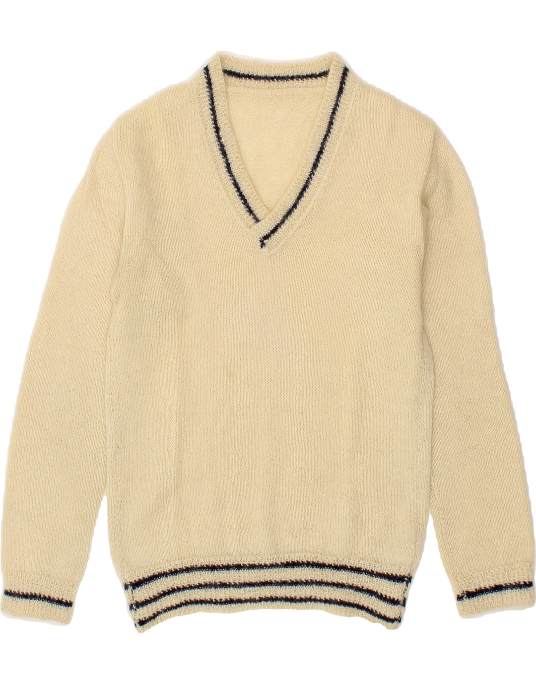 VINTAGE Womens V-Neck Jumper Sweater UK 12 Medium Off White Vintage Vintage and Second-Hand Vintage from Messina Hembry 