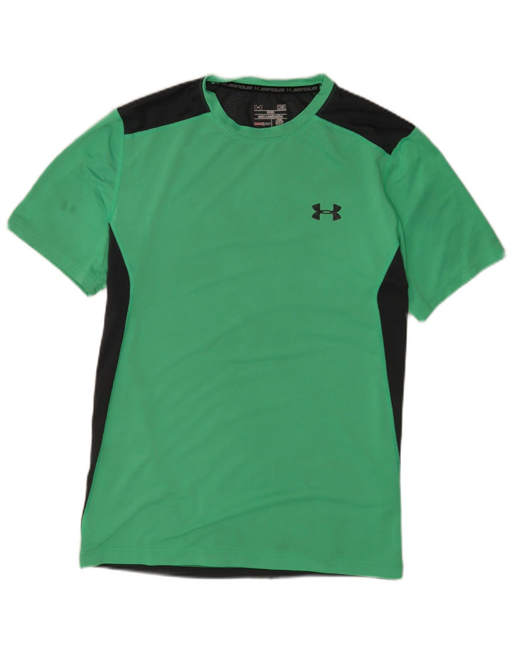Under Armour Mens Heat Gear T-Shirt Top Medium Green Colourblock Polyester