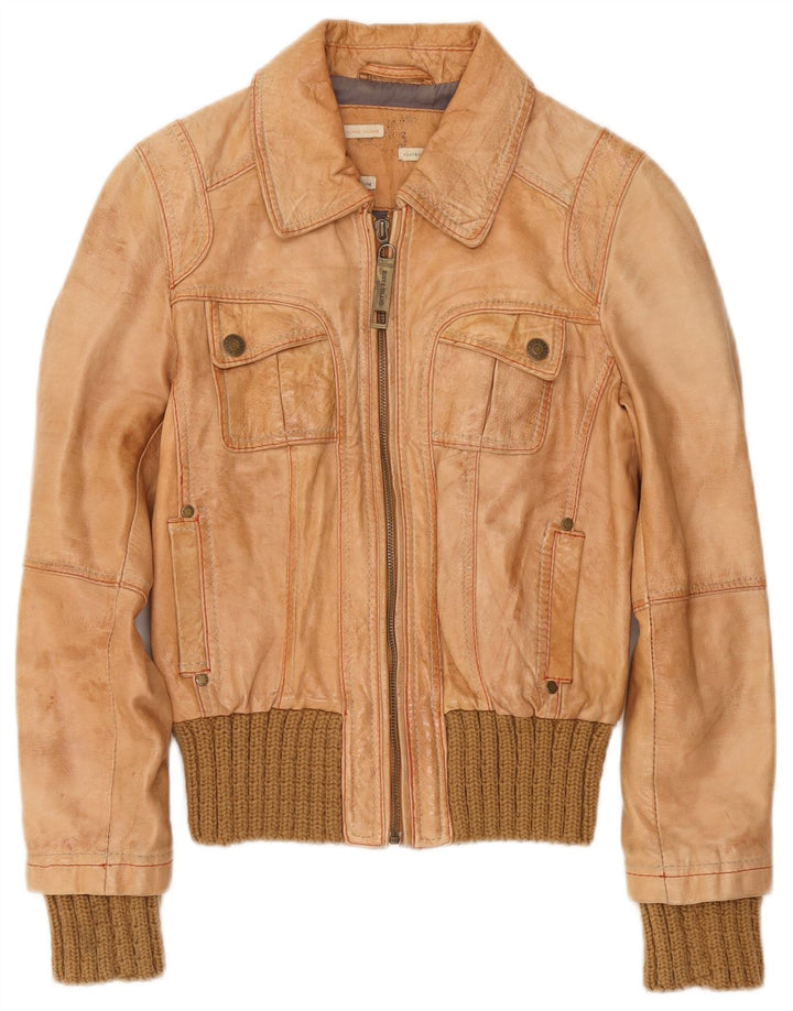 River Island Womens Bomber Jacket UK 10 Small Beige Colourblock