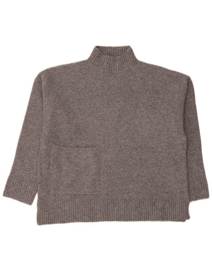 Zara Womens Oversized Turtle Neck Jumper Sweater UK 10 Small Grey Acrylic