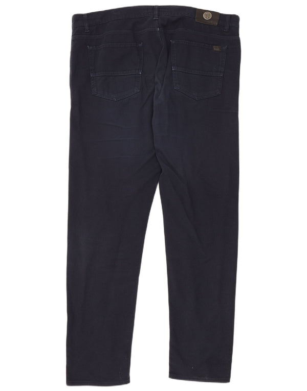 Trussardi Mens Slim Casual Trousers W42 L36 Navy Blue Cotton