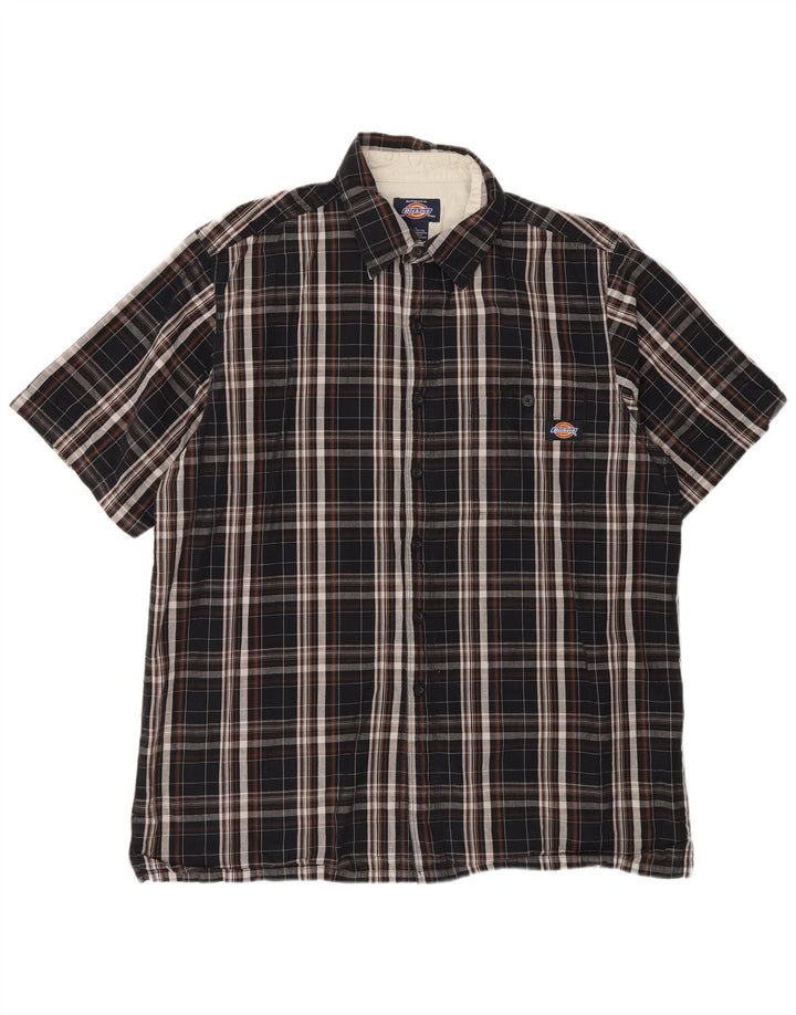 Dickies Mens Short Sleeve Shirt Large Black Check Cotton