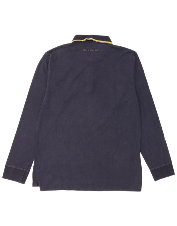 BACI & ABBRACCI Polo de manga larga para hombre 2XL Algodón a rayas azul marino