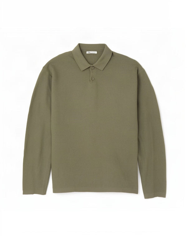 Zara Mens Polo Neck Jumper Sweater XL Khaki Viscose