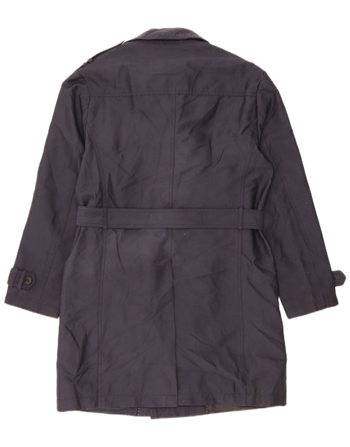 Zara Mens Trench Coat UK 40 Large Navy Blue Polyester