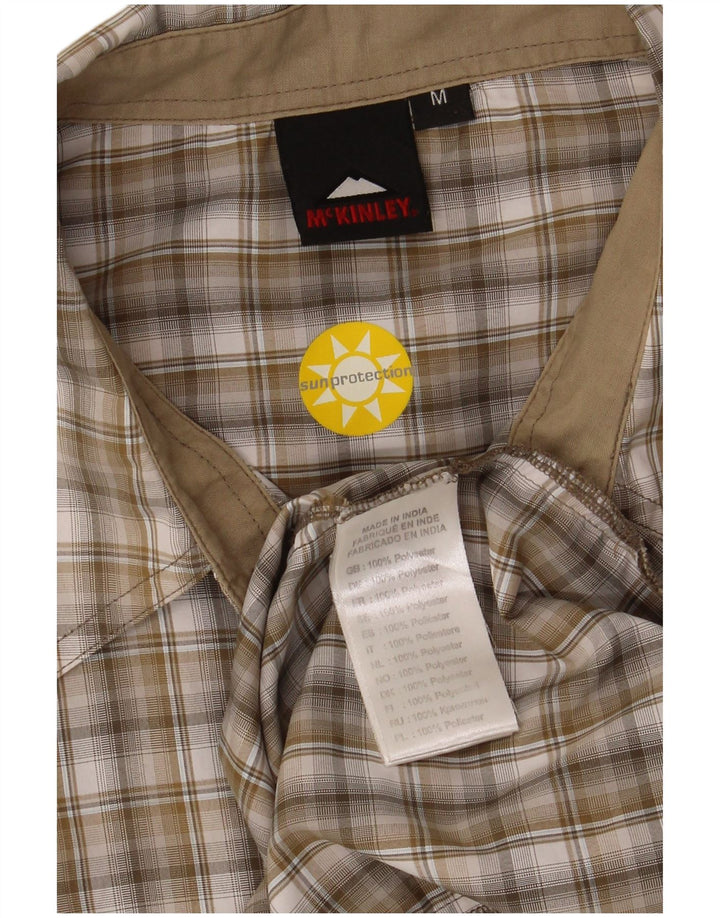 MC Kinley Mens Short Sleeve Shirt Medium Khaki Check Polyester