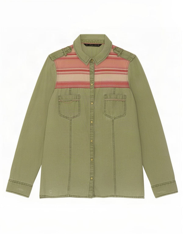 Camicia militare da donna Zara UK 12 Cotone a righe verde medio