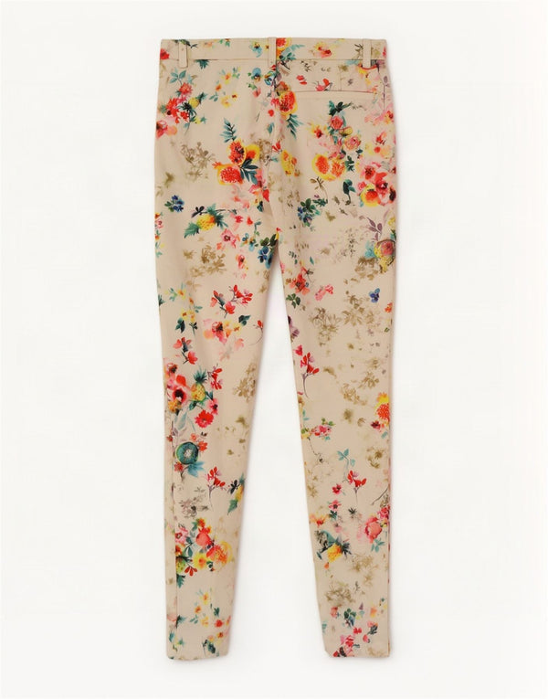 Spodnie damskie Zara Trafaluc Skinny Casual, średnie W28 L28, białe kwiaty