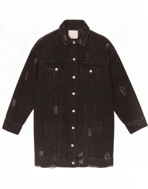 Zara Mujer Trafaluc Abrigo Vaquero Desgastado UK 10 Small Algodón Negro