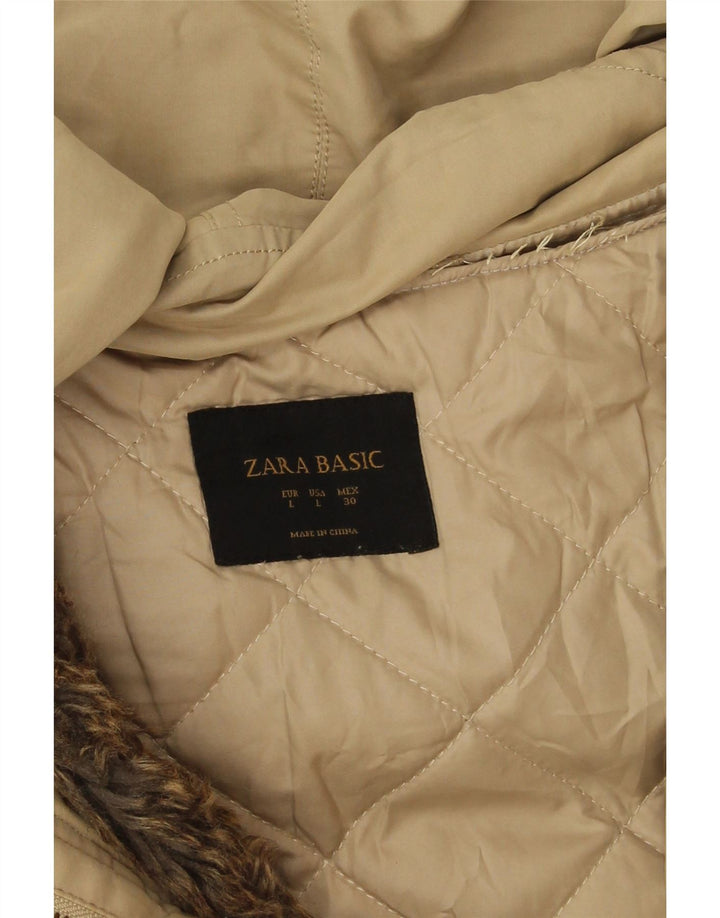 Zara Womens Hooded Parka Jacket UK 16 Large Beige