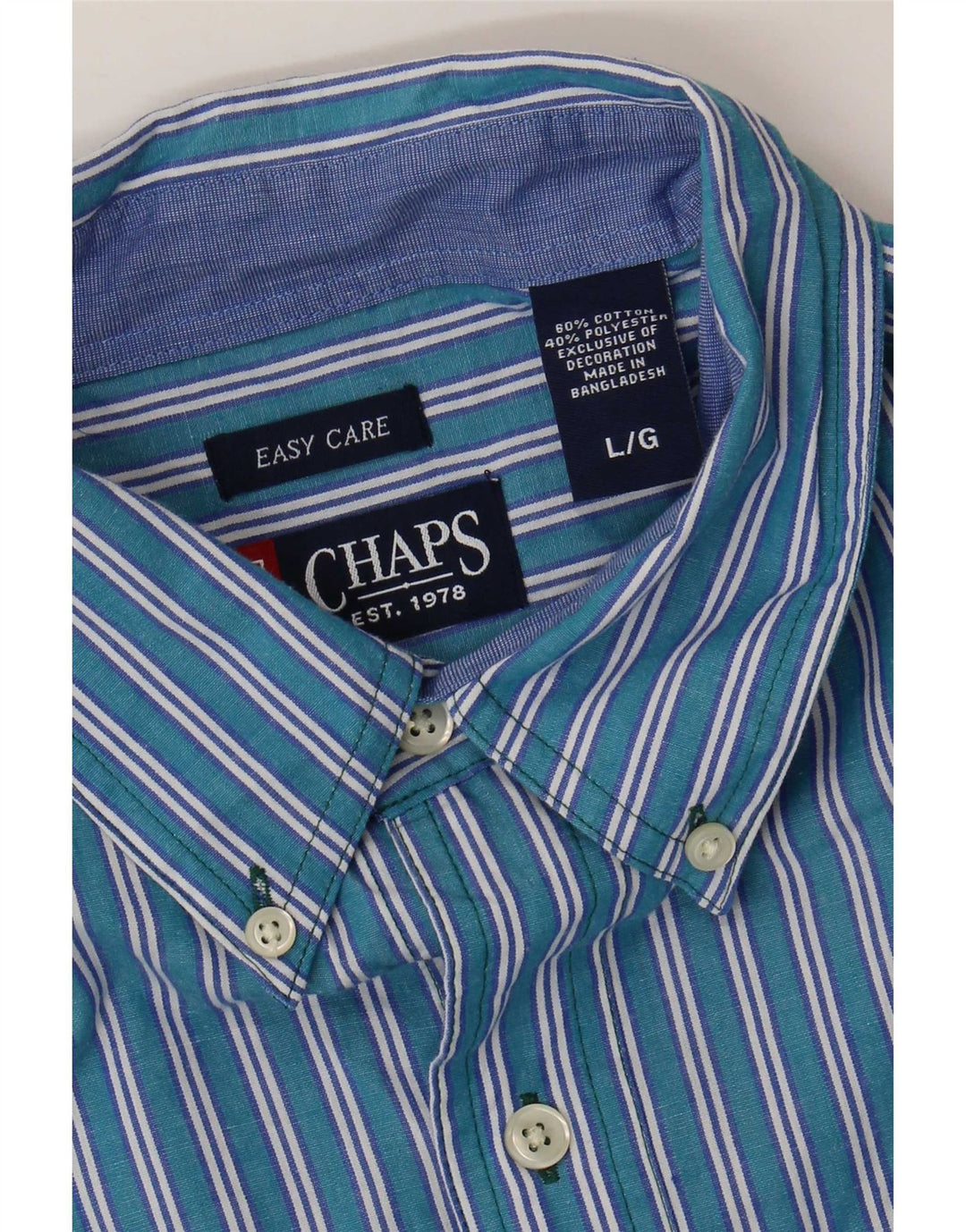 Chaps Mens Shirt Large Blue Striped Cotton