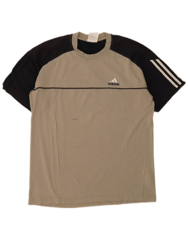 Adidas Mens T-Shirt Top UK 38/40 Medium Beige Colourblock Cotton