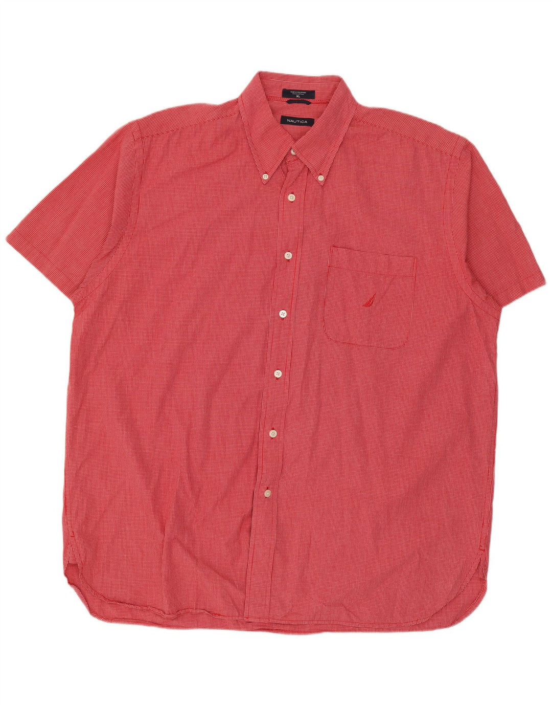 Nautica Mens Short Sleeve Shirt XL Red Check Cotton