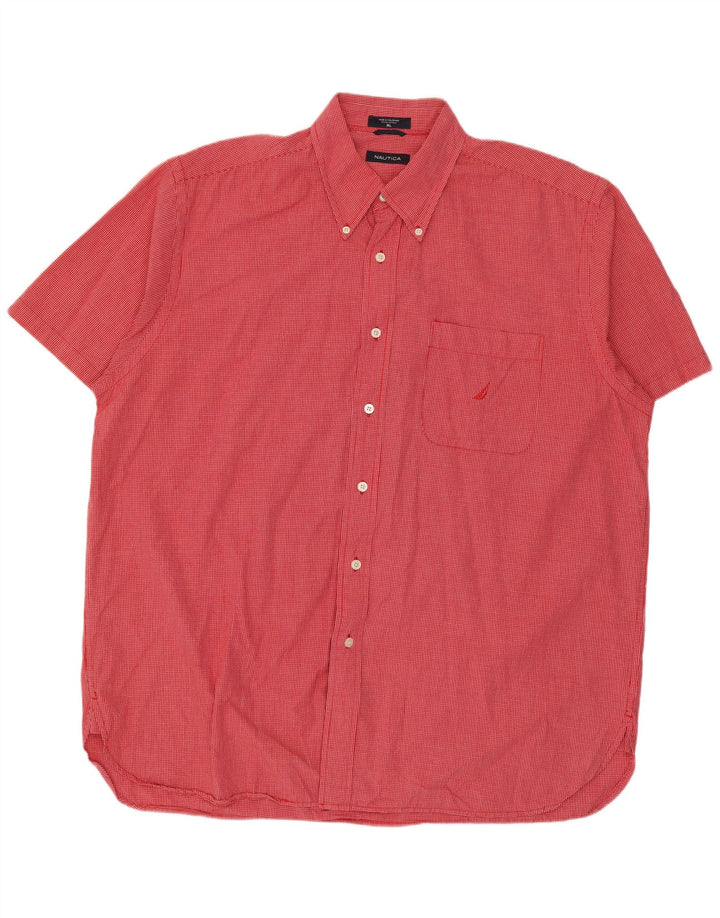 Nautica Mens Short Sleeve Shirt XL Red Check Cotton