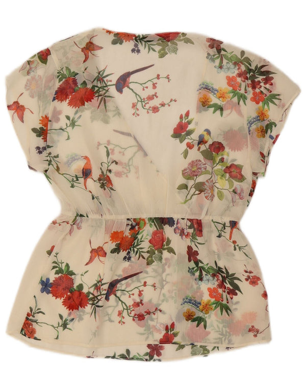 Zara Dame Trafaluc See Through Bluse Top UK 10 Small White Floral