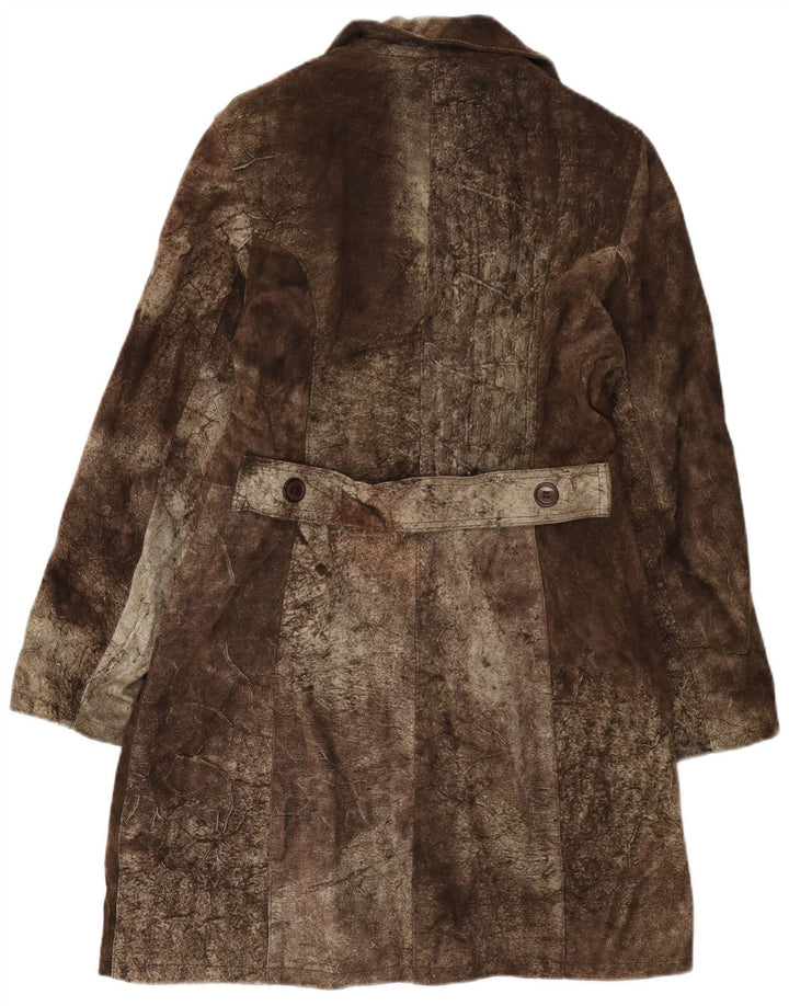 Morosini Womens Suede Double Breasted Coat UK 14 Medium Brown Leather