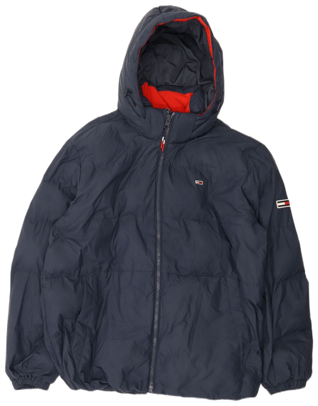 Tommy Hilfiger Mens Hooded Padded Jacket UK 46 2XL Navy Blue Polyester