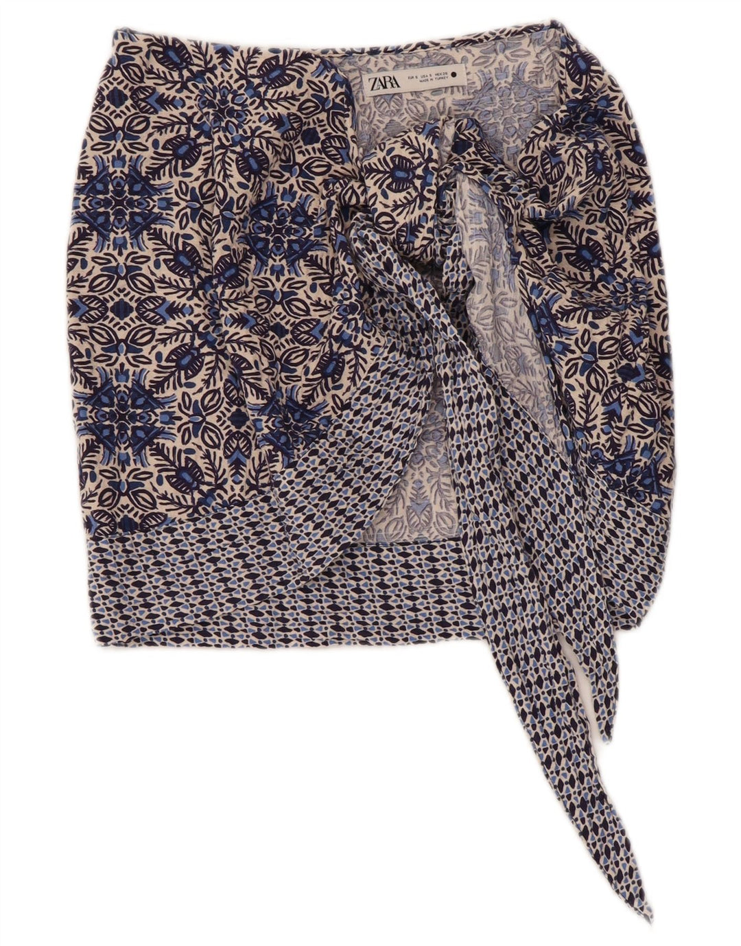Zara Womens Wrap Skirt Small W26 Blue Floral Cotton