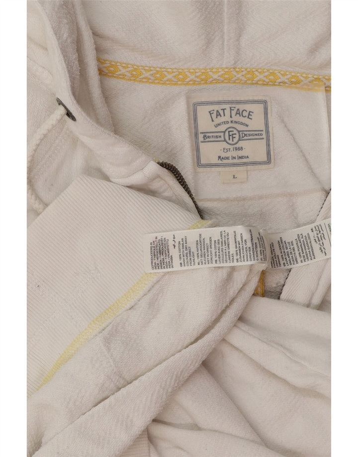 FAT FACE Mens Zip Hoodie Sweater Large White Cotton