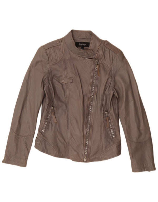 C&A Womens Cindy Crawford Leather Biker Jacket EU 40 Medium Grey