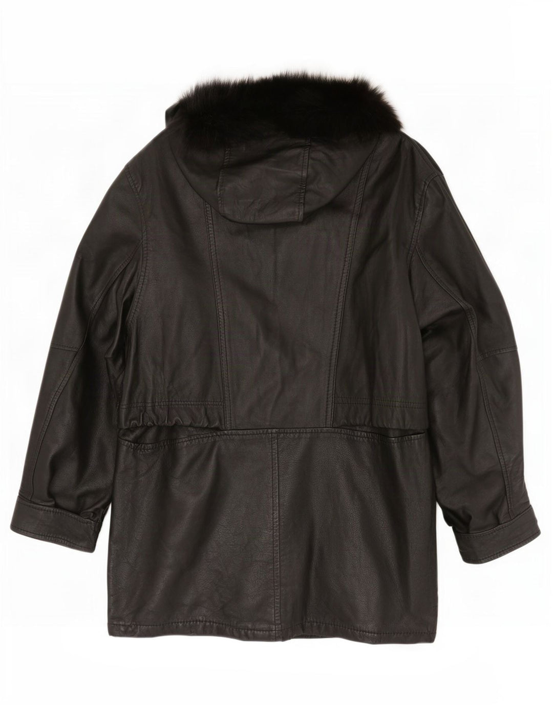 Vintage Womens Hooded Oversized Leather Coat IT 42 Medium Black