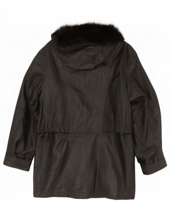 Vintage Damen Kapuzen-Übergroßer Ledermantel IT 42 Medium Schwarz