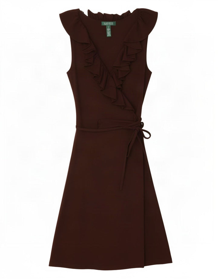 Ralph Lauren Robe basique sans manches à volants sur le devant pour femme UK 12 Marron moyen