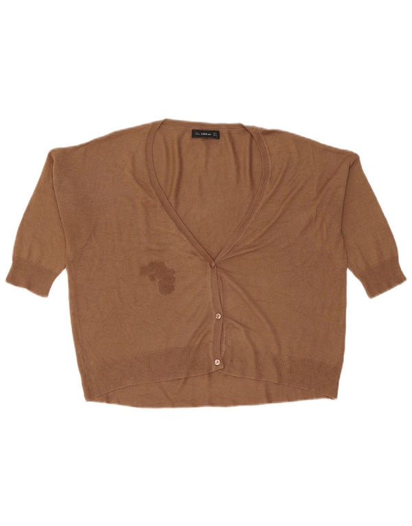 Zara Womens 3/4 Sleeve Oversized Cardigan Sweater UK 14 Medium Brown