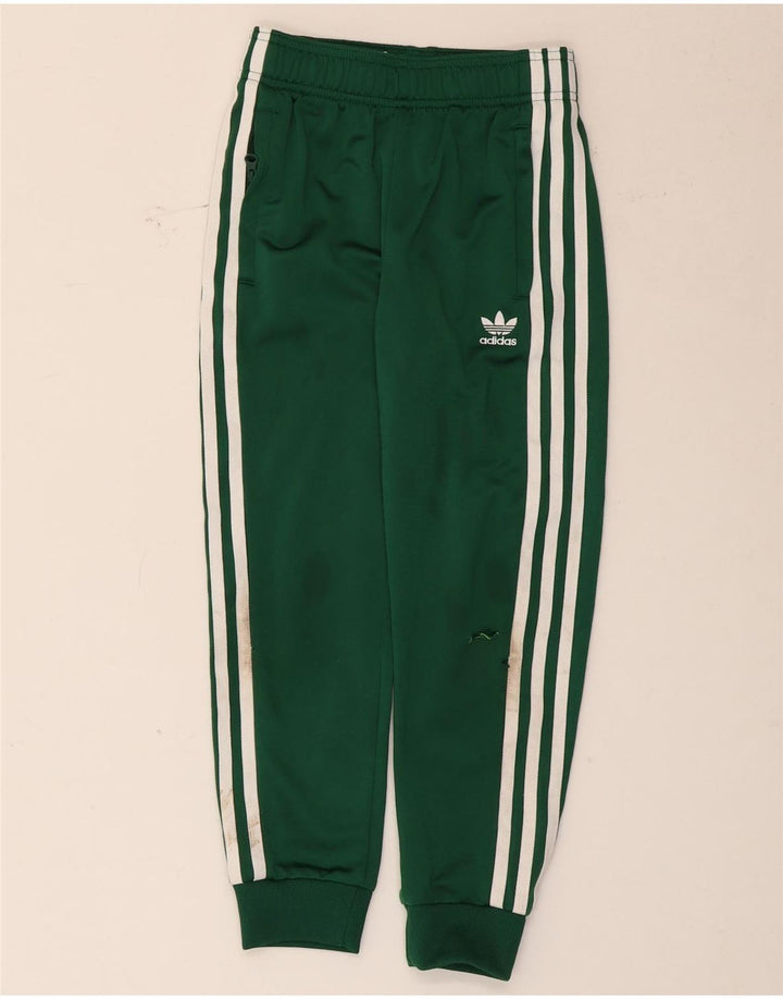Adidas Boys Tracksuit Trousers Joggers 7-8 Years  Green Polyester
