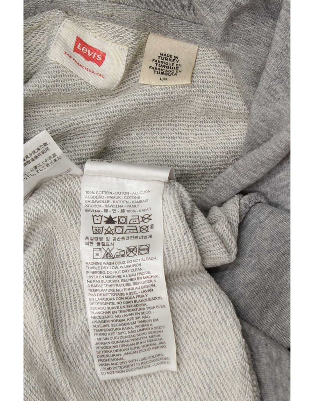 Levi's Mens Graphic Hoodie Jumper Large Grey Cotton