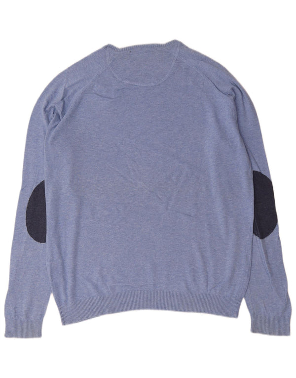 Zara Mens Crew Neck Jumper pulóver XL kék pamut