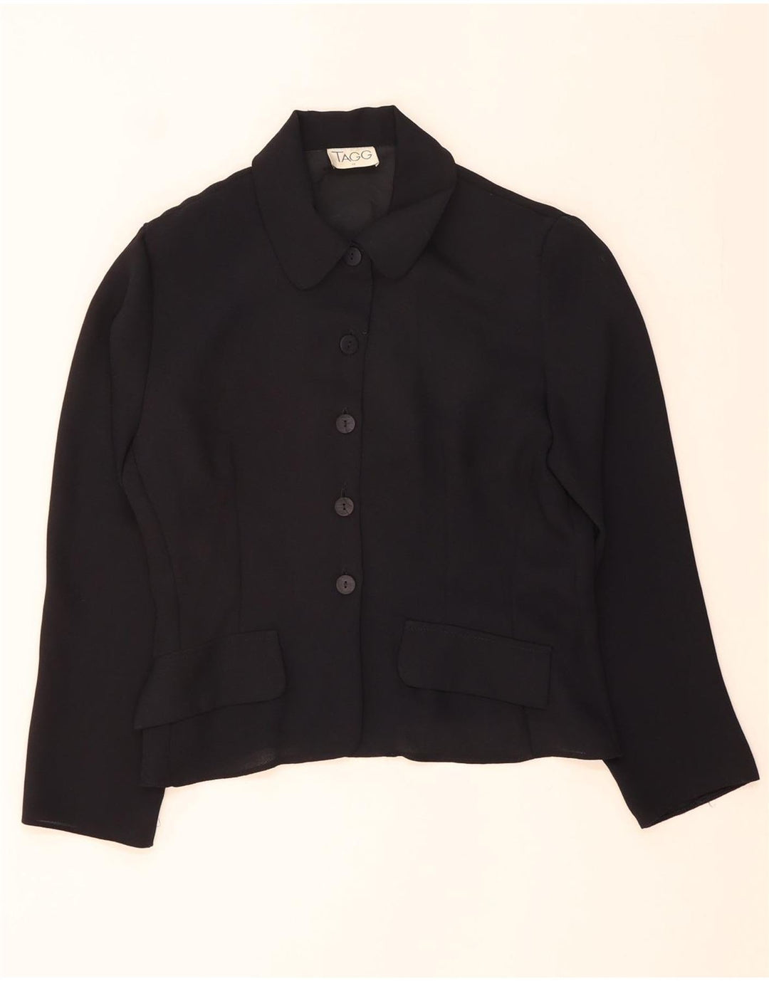 VINTAGE Womens Crop 5 Button Blazer Jacket UK 12 Medium Black Polyester