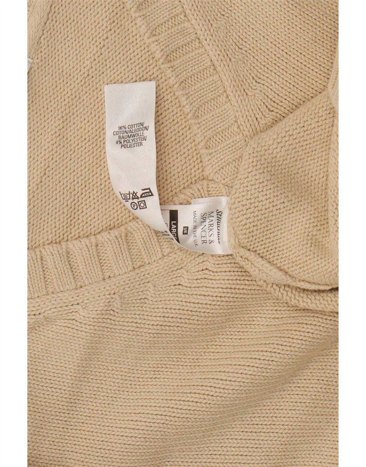 Marks & Spencer Mens V-Neck Jumper Sweater Large Beige Cotton
