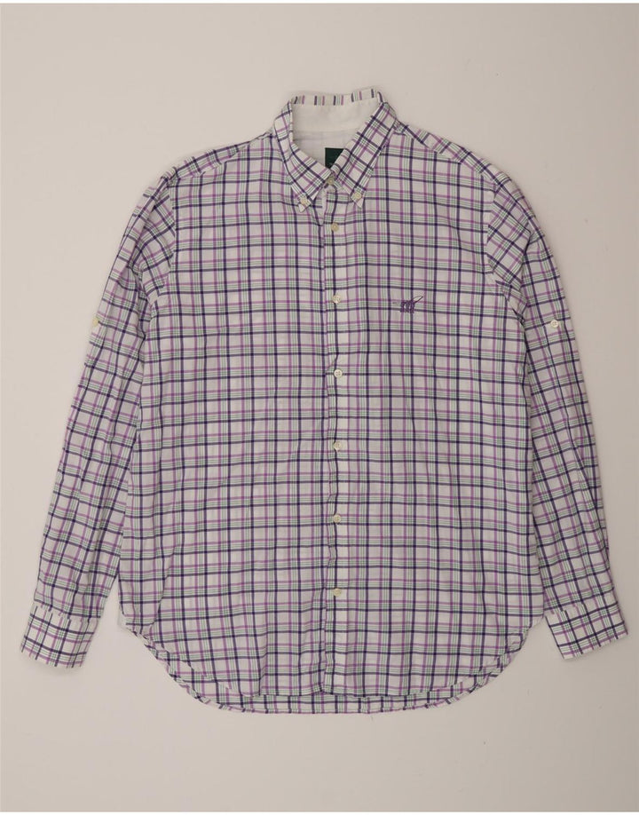 Henry Cottons Mens Shirt Size 43 Large Purple Check Cotton