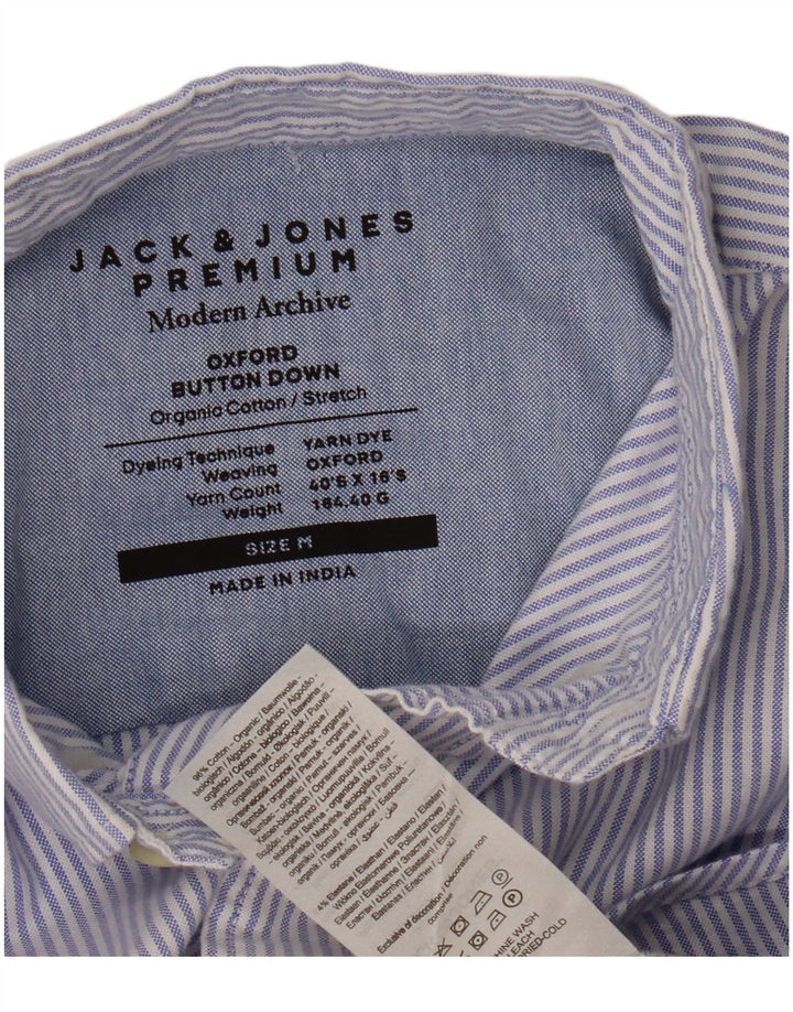 Jack & Jones Mens Oxford Shirt Medium Blue Pinstripe Cotton