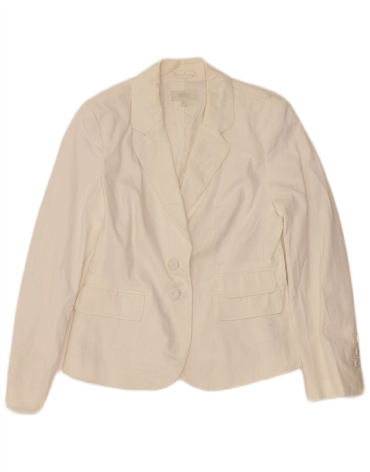 Marks & Spencer Dame 2 Button Blazer Jacket UK 12 Medium White Bomuld