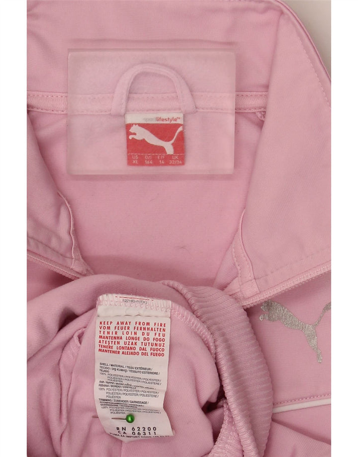 Puma Girls Tracksuit Top Jacket 13-14 Years Pink Striped Polyester