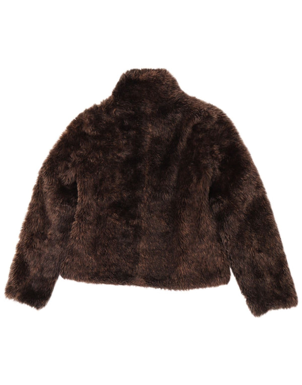 Vintage mujer chaqueta de piel sintética Reino Unido 6 XS marrón acrílico