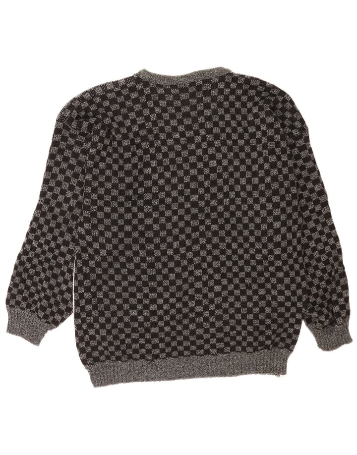 Vintage Mens Boat Neck Jumper Sweater Medium Grey Geometric Acrylic