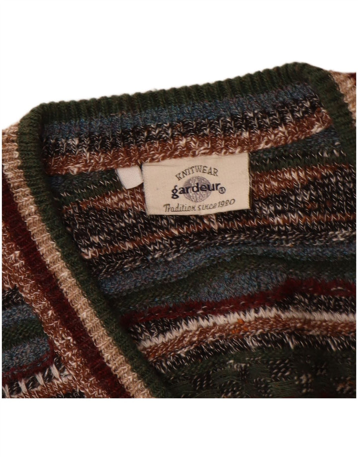 GARDEUR Mens V-Neck Jumper Sweater Medium Multicoloured Geometric