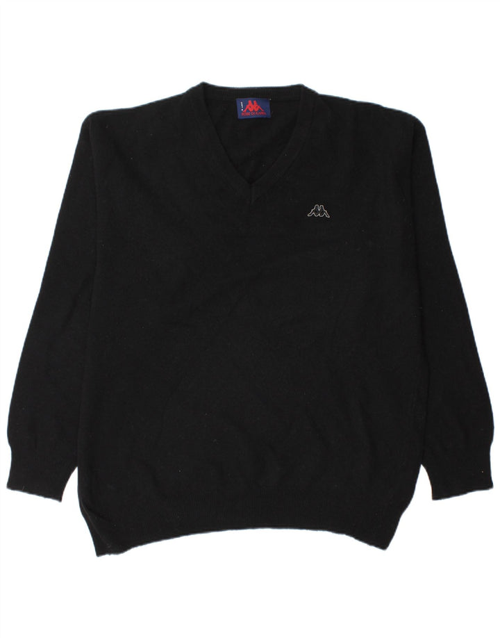Kappa Mens V-Neck Jumper Sweater Large Black Wool