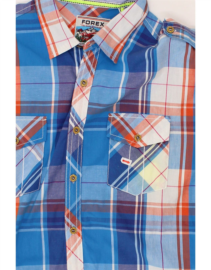 FOREX Mens Short Sleeve Shirt Medium Blue Check Cotton Vintage Forex and Second-Hand Forex from Messina Hembry 