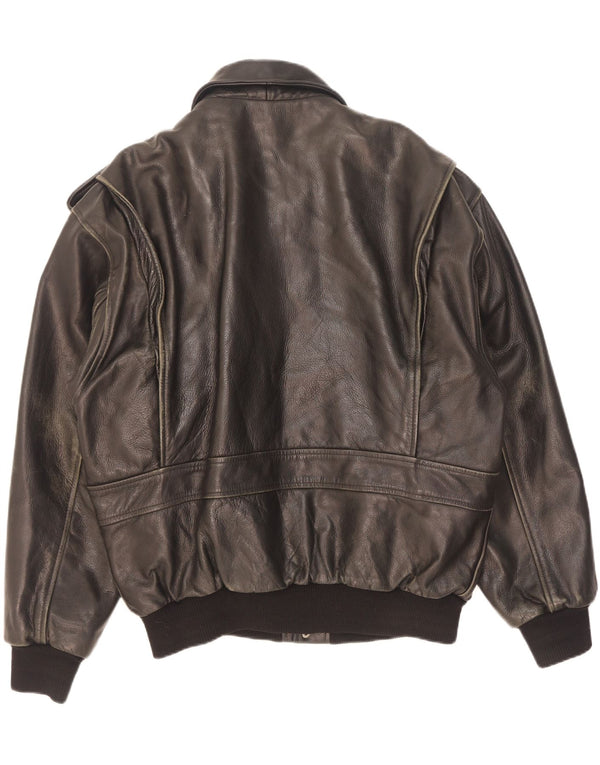 Giacca in pelle militare vintage da uomo UK 42 XL nera