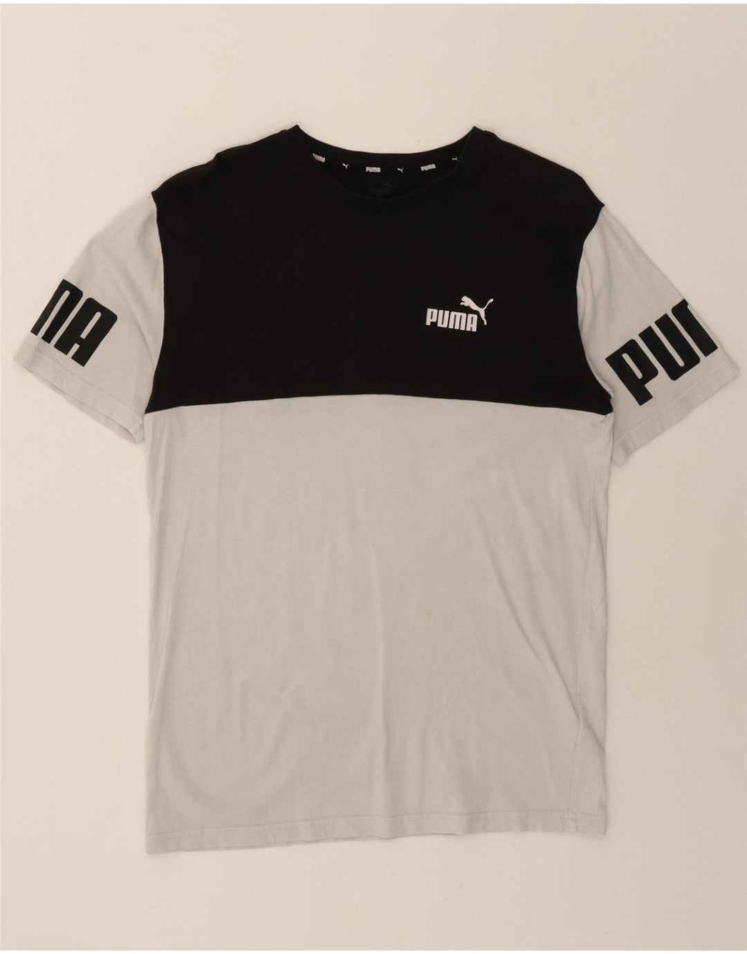 PUMA Mens Graphic T-Shirt Top Small White Colourblock Cotton Vintage Puma and Second-Hand Puma from Messina Hembry 