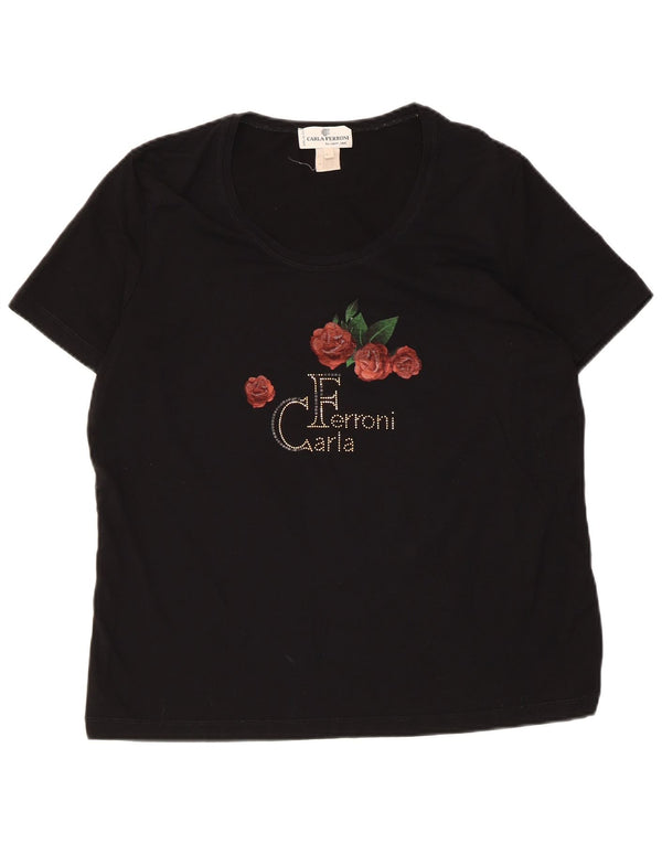 CARLA FERRONI T-shirt grafica da donna Top UK 18 XL Viscosa nera