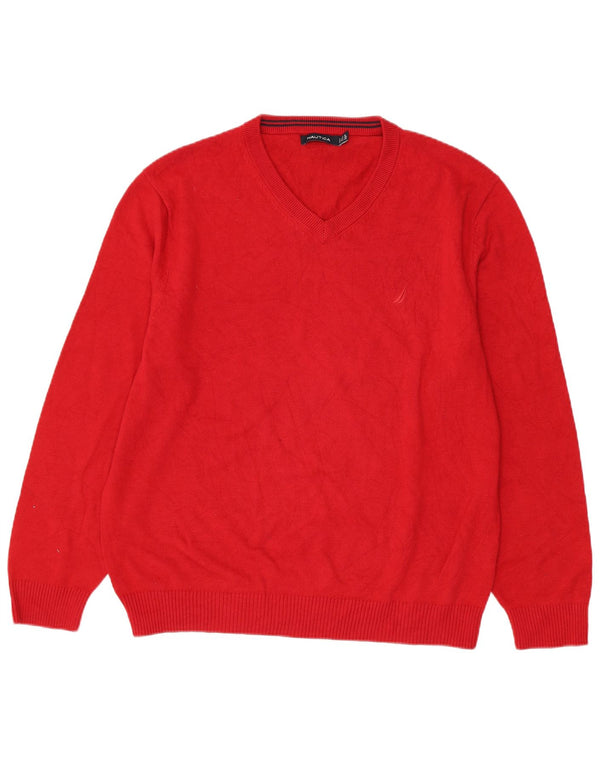 Męski sweter Nautica z dekoltem w kształcie litery V, XL, czerwona, bawełniana