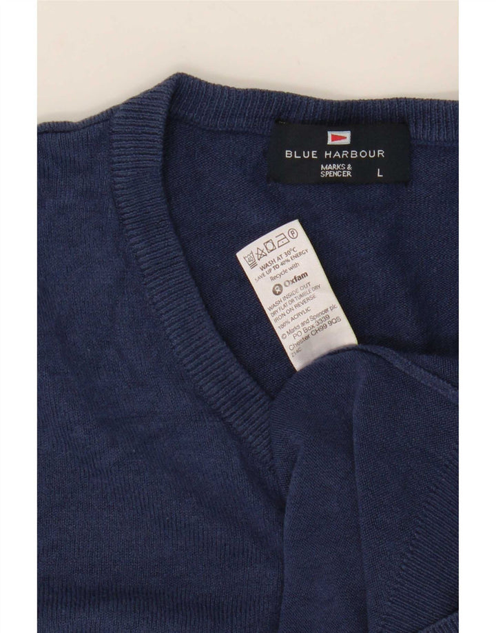 Marks & Spencer Mens Blue Harbour V-Neck Jumper Sweater Large Navy Blue